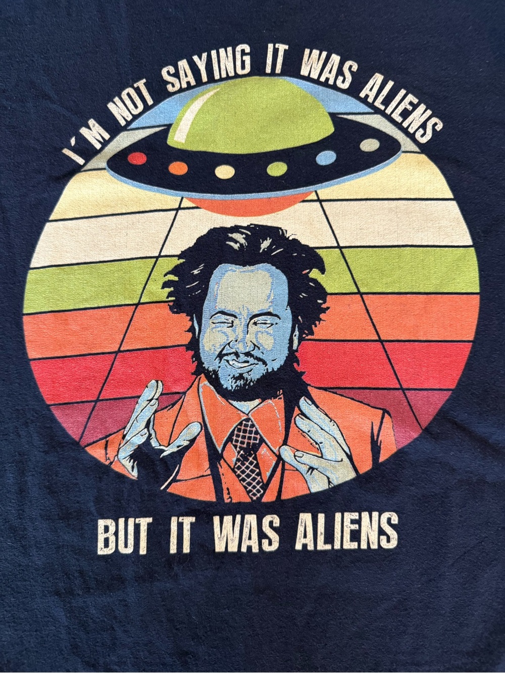 Retro UFO Graphic Tee - Navy with Multi-Color Print Giorgio A. Tsoukalos